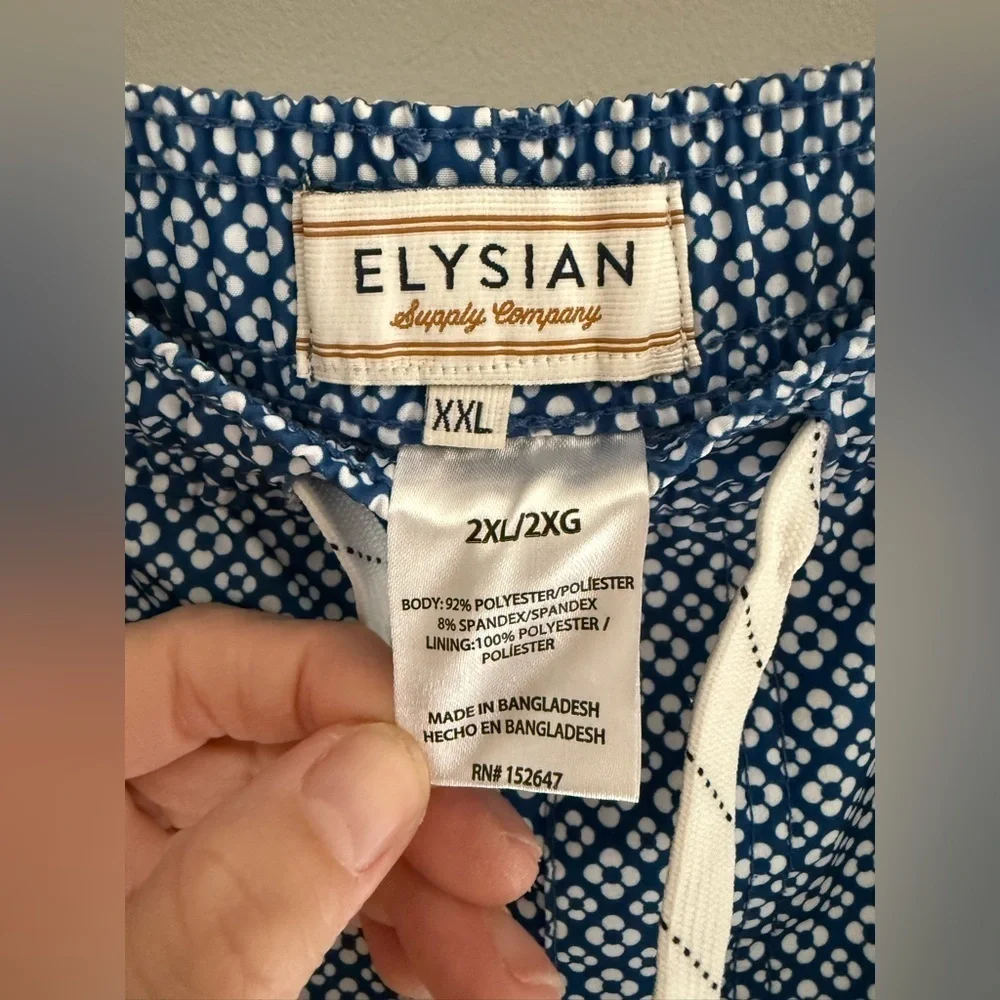 Elysian Swim Shorts Men’s SZ 2XL Blue White Design Quick Dry Mesh Lined Stretch